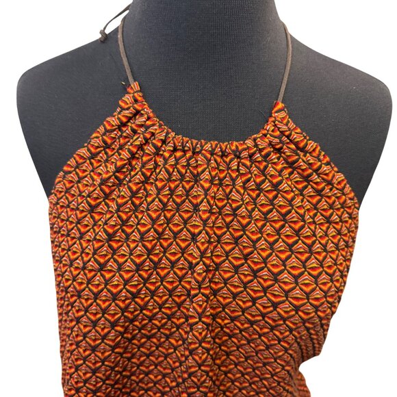 Venezia Jeans Womens Halter Top 14/16 Orange Geometric Pattern Festival - Picture 2 of 6